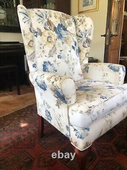 HSL Hampton Fireside Armchair Wingback Beige/Blue Floral