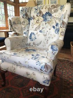 HSL Hampton Fireside Armchair Wingback Beige/Blue Floral