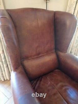 Halo Brown Distressed Leather Wingback Fireside Armchair