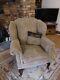 Handcrafted Fireside Wingback Armchair Natural Colour With Brown Leather Trim