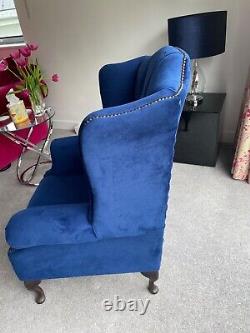 Handmade Modern Navy Blue Velvet Chesterfield Wing Armchair, Fireside Chair