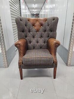 Harris Tweed'MacKenzie' style wingback Armchair button, fireside chair 1/2