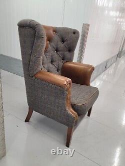 Harris Tweed'MacKenzie' style wingback Armchair button, fireside chair 1/2