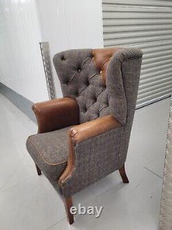 Harris Tweed'MacKenzie' style wingback Armchair button, fireside chair 1/2