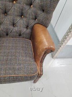 Harris Tweed'MacKenzie' style wingback Armchair button, fireside chair 1/2