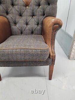 Harris Tweed'MacKenzie' style wingback Armchair button, fireside chair 1/2