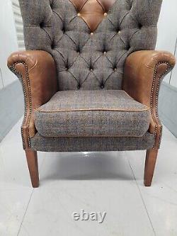 Harris Tweed'MacKenzie' style wingback Armchair button, fireside chair 1/2