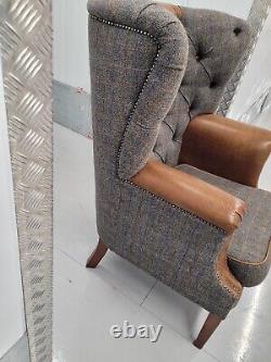 Harris Tweed'MacKenzie' style wingback Armchair button, fireside chair 1/2