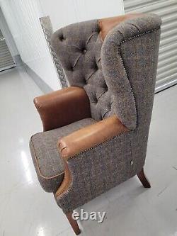 Harris Tweed'MacKenzie' style wingback Armchair button, fireside chair 1/2