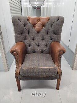 Harris Tweed'MacKenzie' style wingback Armchair button, fireside chair 2/2