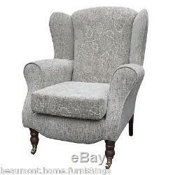 High Back Armchair Floral Fabric Wing Chair Queen Anne Fireside Living Room UK
