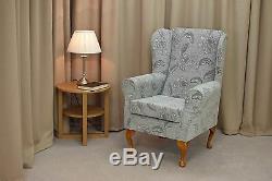 High Back Armchair Grey Fabric Wing Chair Seat Queen Anne Fireside Living Room