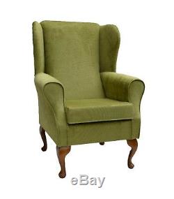 High Back Armchair Lime Fabric Wing Chair Queen Anne Fireside Living Room Lounge