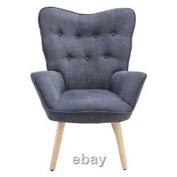 High Back Armchair Linen Soft Fabric Wingback Chair Button Sofa Lounge Fireside
