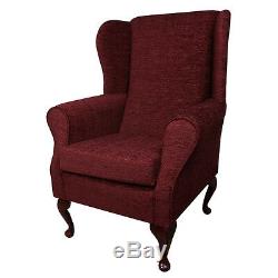High Back Armchair Red Fabric Wing Chair Seat Queen Anne Fireside Living Room UK