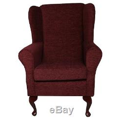 High Back Armchair Red Fabric Wing Chair Seat Queen Anne Fireside Living Room UK