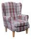 High Back Armchair Red Tartan Fabric Wing Chair Queen Anne Fireside Living Room
