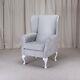 High Back Armchair Silver Fabric Wing Chair Queen Anne Fireside Living Room Uk