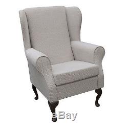 High Back Armchair Slate Fabric Wing Chair Seat Queen Anne Fireside Living Room