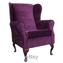High Back Armchair Velluto Shiraz Fabric Wing Chair Fireside Living Room Lounge