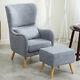 High Back Armchair With Footstool Fabric Upholstered Sofa Chair Fireside Lounge