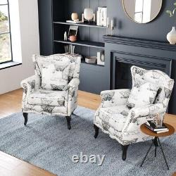 High Back Butterfly Fabric Armchair Fireside Sofa Padded Winged Chairs with Rivets