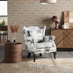 High Back Butterfly Fabric Armchair Fireside Sofa Padded Winged Chairs with Rivets