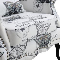 High Back Butterfly Fabric Armchair Fireside Sofa Padded Winged Chairs with Rivets