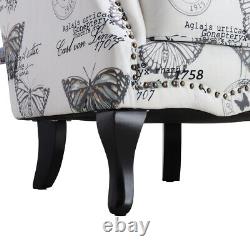 High Back Butterfly Fabric Armchair Fireside Sofa Padded Winged Chairs with Rivets