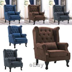 High Back Chair Winged Armchair Chesterfield Fireside Queen Anne Woollike Fabric