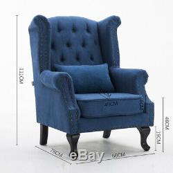 High Back Chair Winged Armchair Chesterfield Fireside Queen Anne Woollike Fabric