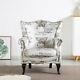 High Back Chair Winged Armchair Fireside Queen Anne Butterfly Fabric Retro Studs