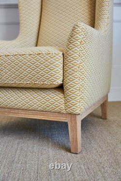 High Back Contemporary Modern Yellow Geometric Print Wing Fireside Armchair