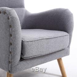 High Back Fabric Upholstered Armchair With Cushion Footstool Fireside Sofa Seat