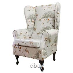 High Back Fireside Armchair Large Chair Handmade in Tatton Autumn Cotton Fabric