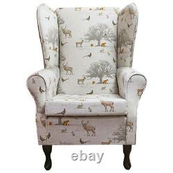High Back Fireside Armchair Large Chair Handmade in Tatton Autumn Cotton Fabric