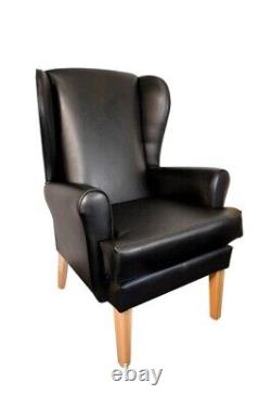 High Back Fireside Wing Chair Faux Leather Available Black Brown Cream Grey