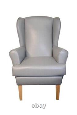 High Back Fireside Wing Chair Faux Leather Available Black Brown Cream Grey