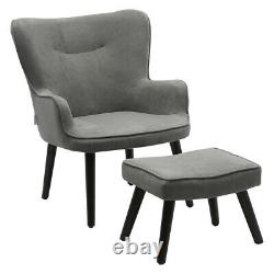 High Back Velvet Armchair with Matching Foot Stool Chair Wingback Sofa Fireside