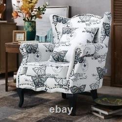 High Back Wing Armchair Retro Fabric Upholstered Queen Anne Leg Chair Fireside