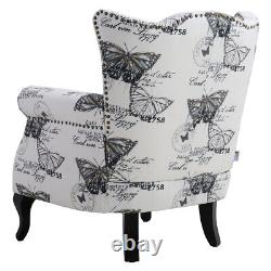 High Back Wing Armchair Retro Fabric Upholstered Queen Anne Leg Chair Fireside