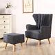 High Back Wing Armchairs Fireside Reading Chair With Relaxing Footstool Black Grey