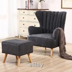 High Back Wing Armchairs Fireside Reading Chair with Relaxing Footstool Black Grey