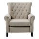 High Button Wing Back Beige Velvet Tub Chair Lounge Fireside Occasional Armchair