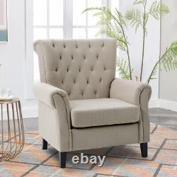 High Button Wing Back Beige Velvet Tub Chair Lounge Fireside Occasional Armchair