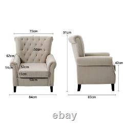 High Button Wing Back Beige Velvet Tub Chair Lounge Fireside Occasional Armchair