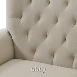 High Button Wing Back Beige Velvet Tub Chair Lounge Fireside Occasional Armchair