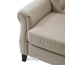 High Button Wing Back Beige Velvet Tub Chair Lounge Fireside Occasional Armchair