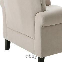 High Button Wing Back Beige Velvet Tub Chair Lounge Fireside Occasional Armchair