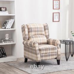 High Quality Wing Back Armchair Checkered Fabric Fireside Sofa Lounge Chair